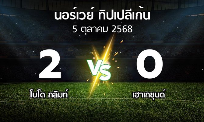 ผลบอล : โบโด กลิมท์ vs เฮาเกซุนด์ (นอร์เวย์-ทิปเปลีเก้น 2025)