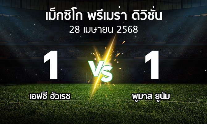 ผลบอล : เอฟซี ฮัวเรซ vs พูมาส ยูนัม (เม็กซิโก-พรีเมร่า-ดิวิชั่น 2024-2025)