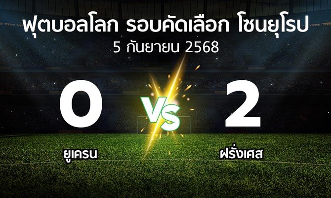 ผลบอล : ยูเครน vs ฝรั่งเศส (ฟุตบอลโลก-รอบคัดเลือก-โซนยุโรป 2025-2026)