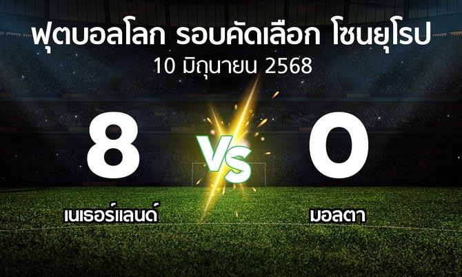 ผลบอล : เนเธอร์แลนด์ vs มอลตา (ฟุตบอลโลก-รอบคัดเลือก-โซนยุโรป 2025-2026)