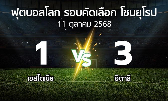 ผลบอล : เอสโตเนีย vs อิตาลี (ฟุตบอลโลก-รอบคัดเลือก-โซนยุโรป 2025-2026)
