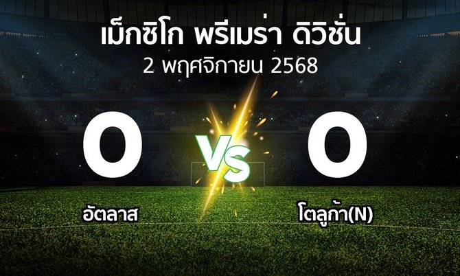 ผลบอล : อัตลาส vs โตลูก้า(N) (เม็กซิโก-พรีเมร่า-ดิวิชั่น 2025-2026)