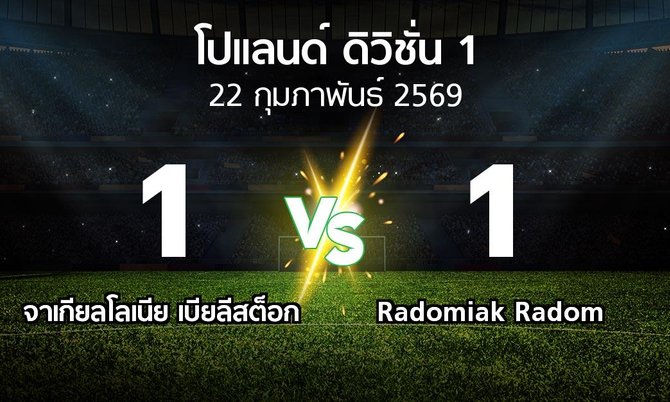 ผลบอล : จาเกียลโลเนีย เบียลีสต็อก vs Radomiak Radom (โปแลนด์-ดิวิชั่น-1 2025-2026)