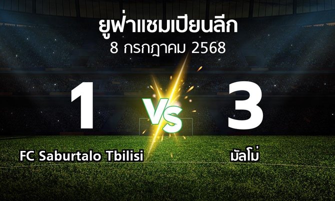 ผลบอล : FC Saburtalo Tbilisi vs มัลโม่ (ยูฟ่า แชมเปียนส์ลีก 2025-2026)