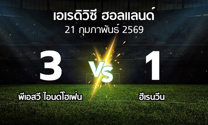 ผลบอล : พีเอสวี vs ฮีเรนวีน (เอเรดิวิซี่ ฮอลแลนด์ 2025-2026)