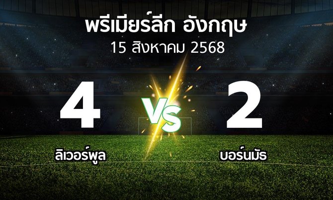 ผลบอล : ลิเวอร์พูล vs บอร์นมัธ (พรีเมียร์ลีก 2025-2026)