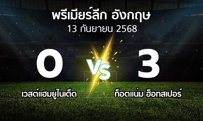 ผลบอล : เวสต์แฮม vs สเปอร์ส (พรีเมียร์ลีก 2025-2026)