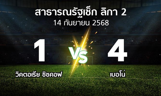 ผลบอล : วิคตอเรีย ซิซคอฟ vs เบอโน่ (สาธารณรัฐเช็ก-ลิกา-2 2025-2026)