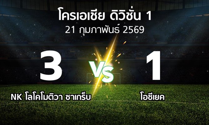 ผลบอล : NK โลโคโมติวา ซาเกร็บ vs โอซีเยค (โครเอเชีย-ดิวิชั่น-1 2025-2026)