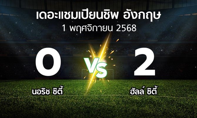 ผลบอล : นอริช ซิตี้ vs ฮัลล์ ซิตี้ (เดอะ แชมเปียนชิพ 2025-2026)