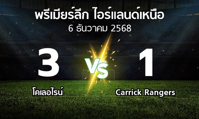 ผลบอล : โคเลอไรน์ vs Carrick Rangers (พรีเมียร์ลีก-ไอร์แลนด์เหนือ 2025-2026)