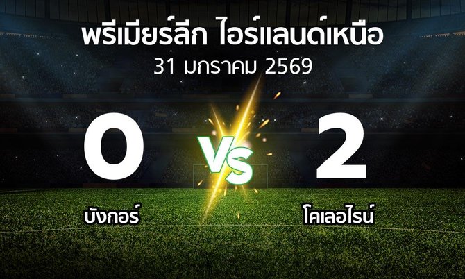 ผลบอล : บังกอร์ vs โคเลอไรน์ (พรีเมียร์ลีก-ไอร์แลนด์เหนือ 2025-2026)