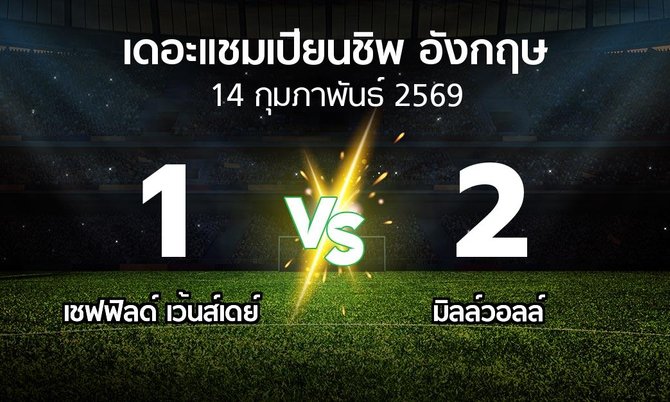 ผลบอล : เชฟฟิลด์ เว้นส์เดย์ vs มิลล์วอลล์ (เดอะ แชมเปียนชิพ 2025-2026)