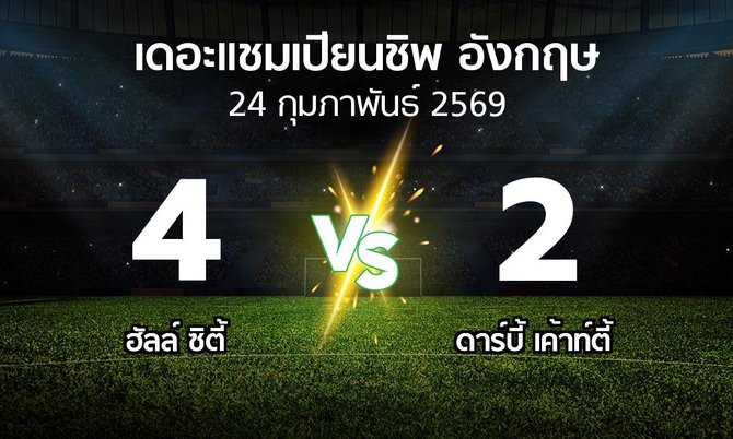 ผลบอล : ฮัลล์ ซิตี้ vs ดาร์บี้ เค้าท์ตี้ (เดอะ แชมเปียนชิพ 2025-2026)