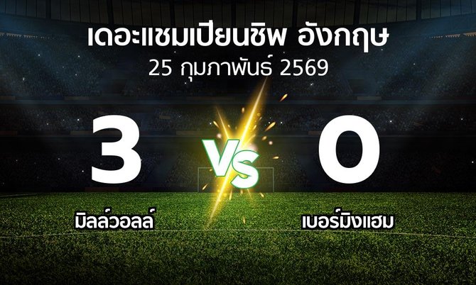 ผลบอล : มิลล์วอลล์ vs เบอร์มิงแฮม (เดอะ แชมเปียนชิพ 2025-2026)
