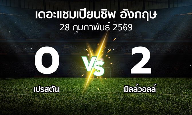 ผลบอล : เปรสตัน vs มิลล์วอลล์ (เดอะ แชมเปียนชิพ 2025-2026)