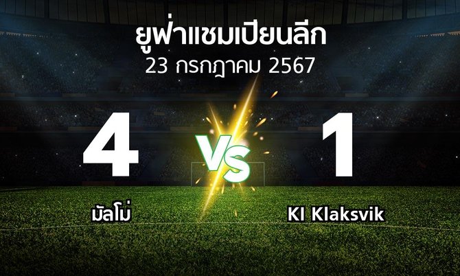 ผลบอล : มัลโม่ vs KI Klaksvik (ยูฟ่า แชมเปียนส์ลีก 2024-2025)