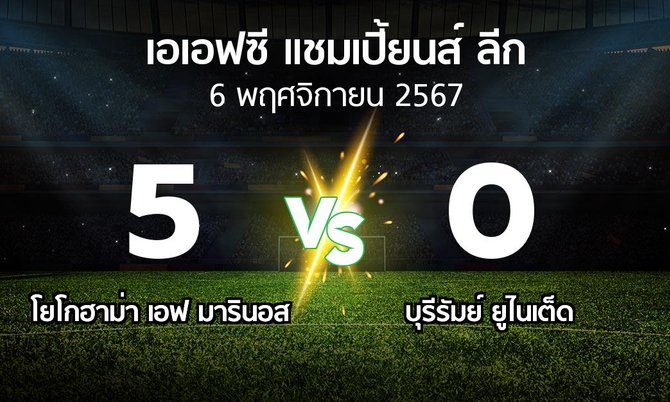 ผลบอล : โยโกฮาม่า เอฟ มารินอส vs บุรีรัมย์ ยูไนเต็ด (เอเอฟซีแชมเปี้ยนส์ลีก 2024-2025)