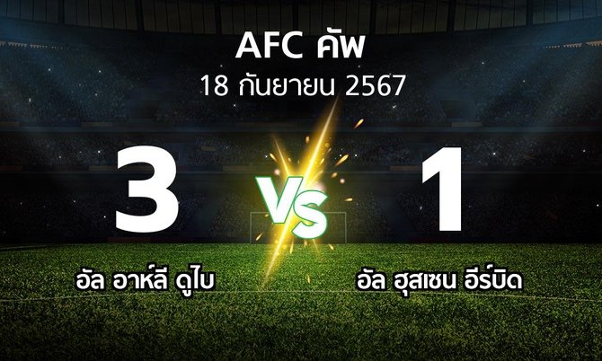ผลบอล : อัล อาห์ลี ดูไบ vs อัล ฮุสเซน อีร์บิด (เอเอฟซีคัพ 2024-2025)