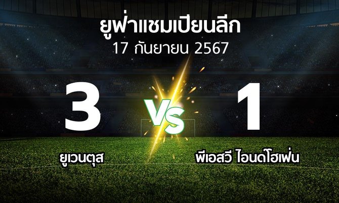 ผลบอล : ยูเวนตุส vs พีเอสวี (ยูฟ่า แชมเปียนส์ลีก 2024-2025)