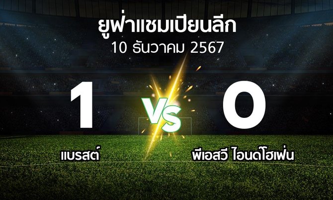 ผลบอล : แบรสต์ vs พีเอสวี (ยูฟ่า แชมเปียนส์ลีก 2024-2025)