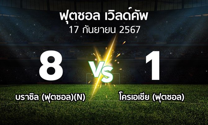 ผลบอล : บราซิล (ฟุตซอล)(N) vs โครเอเชีย (ฟุตซอล) (ฟุตซอล-เวิลด์คัพ 2024)