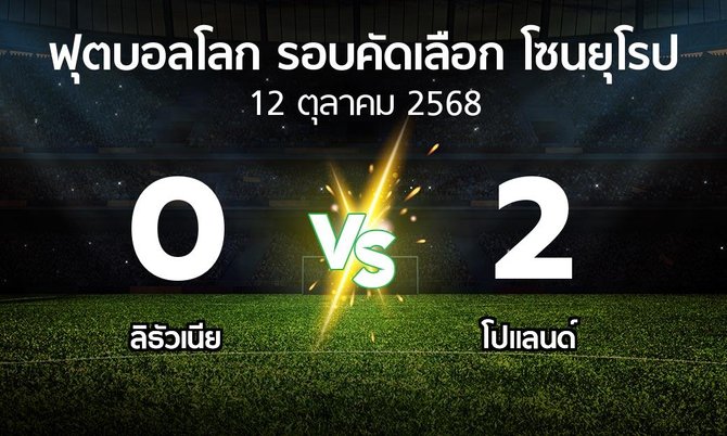 ผลบอล : ลิธัวเนีย vs โปแลนด์ (ฟุตบอลโลก-รอบคัดเลือก-โซนยุโรป 2025-2026)