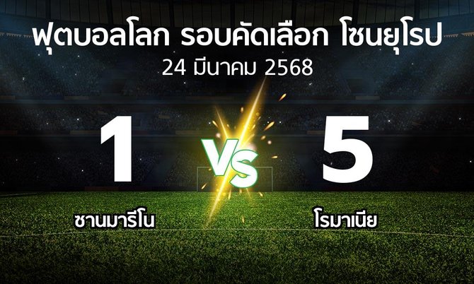 ผลบอล : ซานมารีโน vs โรมาเนีย (ฟุตบอลโลก-รอบคัดเลือก-โซนยุโรป 2025-2026)