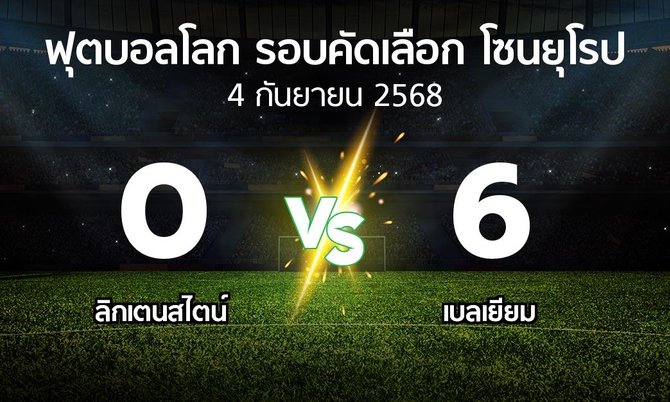 ผลบอล : ลิกเตนสไตน์ vs เบลเยียม (ฟุตบอลโลก-รอบคัดเลือก-โซนยุโรป 2025-2026)