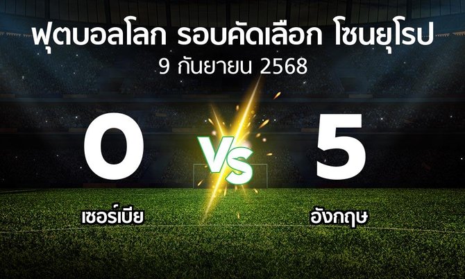 ผลบอล : เซอร์เบีย vs อังกฤษ (ฟุตบอลโลก-รอบคัดเลือก-โซนยุโรป 2025-2026)