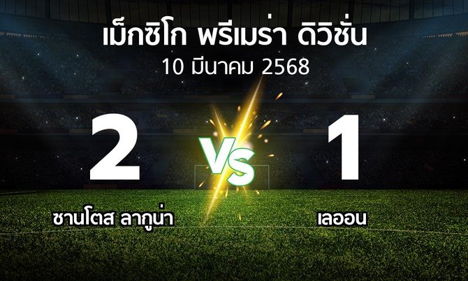 ผลบอล : ซานโตส ลากูน่า vs เลออน (เม็กซิโก-พรีเมร่า-ดิวิชั่น 2024-2025)