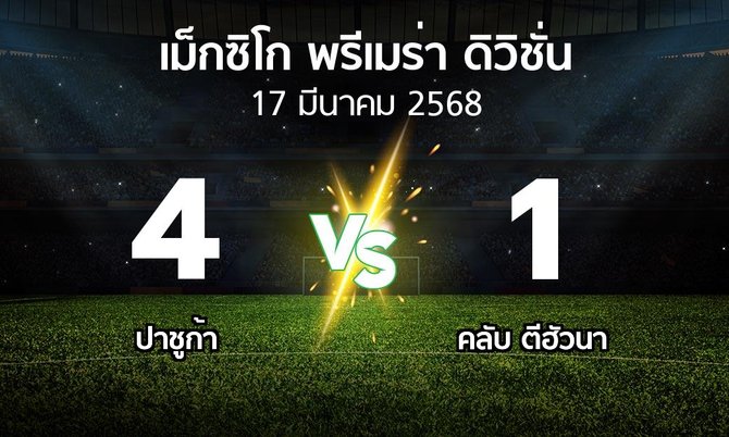 ผลบอล : ปาชูก้า vs คลับ ตีฮัวนา (เม็กซิโก-พรีเมร่า-ดิวิชั่น 2024-2025)