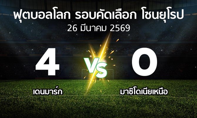 ผลบอล : เดนมาร์ก vs มาซิโดเนียเหนือ (ฟุตบอลโลก-รอบคัดเลือก-โซนยุโรป 2025-2026)