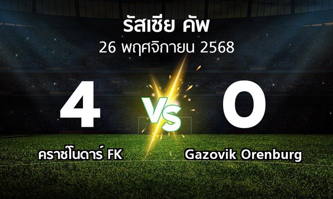 ผลบอล : คราซ์โนดาร์ FK vs Gazovik Orenburg (รัสเซีย-คัพ 2025-2026)