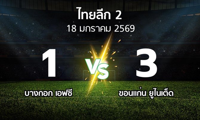 ผลบอล : บางกอก เอฟซี vs ขอนแก่น ยูไนเต็ด (ไทยลีก 2 2025-2026)