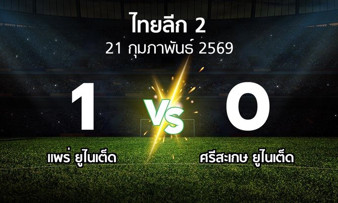 ผลบอล : แพร่ ยูไนเต็ด vs ศรีสะเกษ ยูไนเต็ด (ไทยลีก 2 2025-2026)