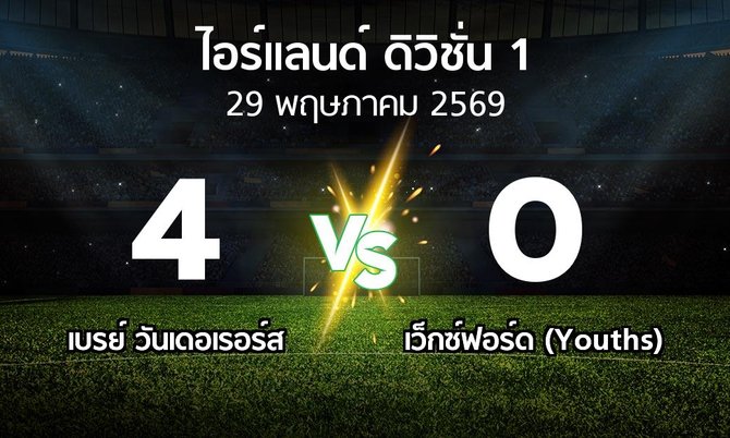 ผลบอล : เบรย์ วันเดอเรอร์ส vs เว็กซ์ฟอร์ด (Youths) (ไอร์แลนด์-ดิวิชั่น-1 2026)