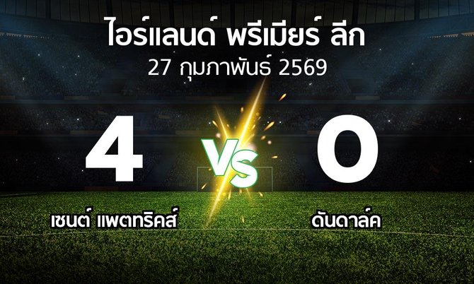 ผลบอล : เซนต์ แพตทริคส์ vs ดันดาล์ค (ไอร์แลนด์-พรีเมียร์-ลีก 2026)