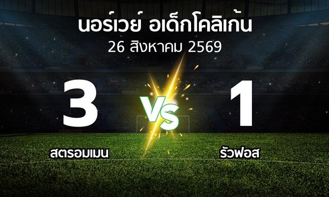 ผลบอล : สตรอมเมน vs รัวฟอส (นอร์เวย์-อเด็กโคลิเก้น 2026)