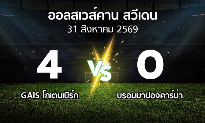 ผลบอล : GAIS vs บรอมมาปอจคาร์น่า (ออลสเวส์คาน สวีเดน 2026)