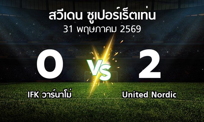 ผลบอล : IFK วาร์นาโม่ vs United Nordic (สวีเดน-ซูเปอร์เร็ตเท่น 2026)