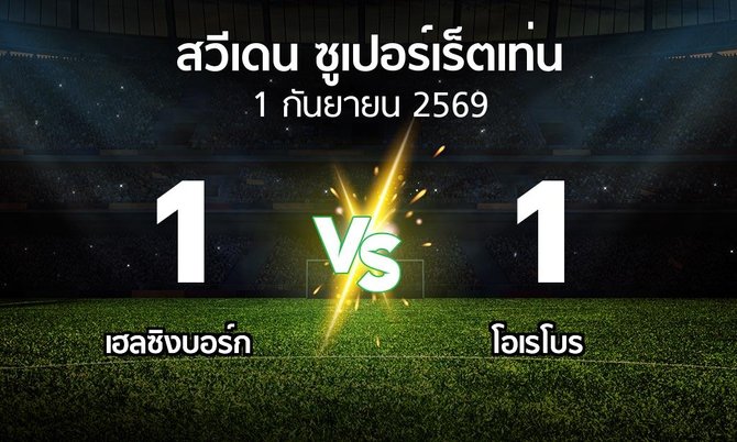 ผลบอล : เฮลซิงบอร์ก vs โอเรโบร (สวีเดน-ซูเปอร์เร็ตเท่น 2026)
