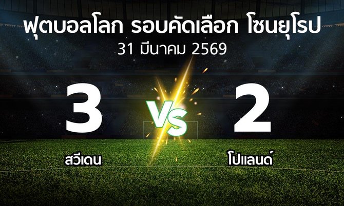 ผลบอล : สวีเดน vs โปแลนด์ (ฟุตบอลโลก-รอบคัดเลือก-โซนยุโรป 2025-2026)