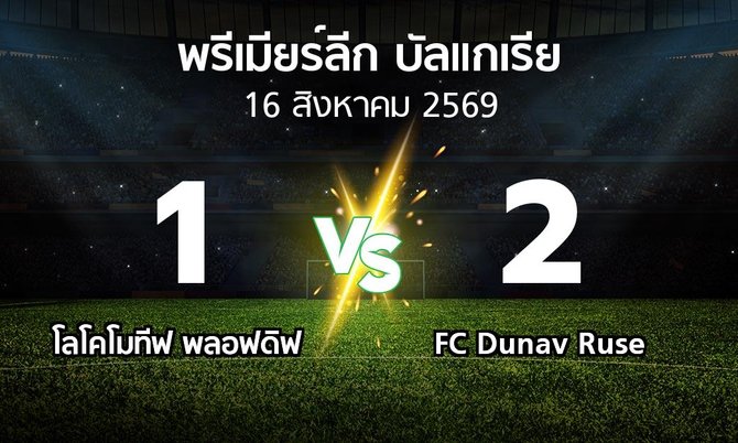 ผลบอล : โลโคโมทีฟ พลอฟดิฟ vs FC Dunav Ruse (พรีเมียร์ลีก-บัลแกเรีย 2026-2027)
