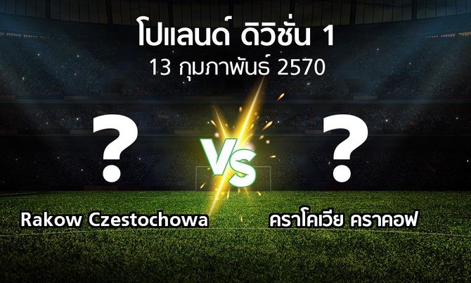 โปรแกรมบอล : Rakow Czestochowa vs คราโคเวีย คราคอฟ (โปแลนด์-ดิวิชั่น-1 2026-2027)