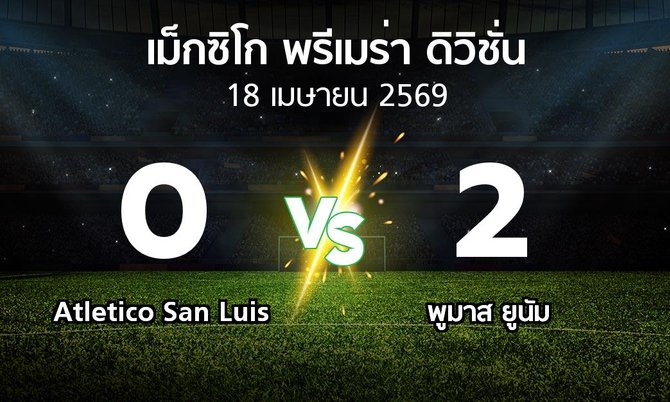 ผลบอล : Atletico San Luis vs พูมาส ยูนัม (เม็กซิโก-พรีเมร่า-ดิวิชั่น 2026)