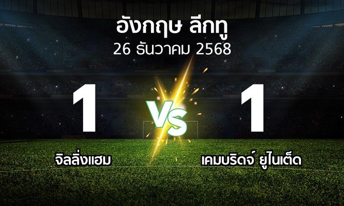 ผลบอล : จิลลิ่งแฮม vs เคมบริดจ์ ยูไนเต็ด (อังกฤษดิวิชั่น2 2025-2026)