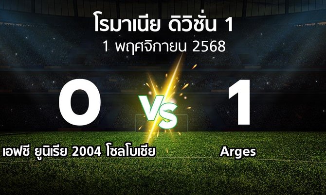 ผลบอล : เอฟซี ยูนิเรีย 2004 โซลโบเซีย vs Arges (โรมาเนีย-ดิวิชั่น-1 2025-2026)