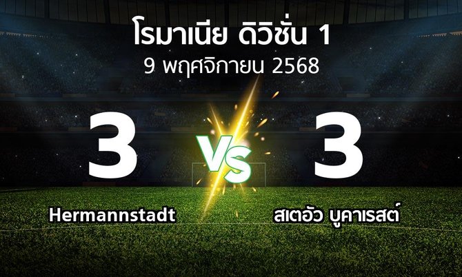 ผลบอล : Hermannstadt vs สเตอัวฯ (โรมาเนีย-ดิวิชั่น-1 2025-2026)