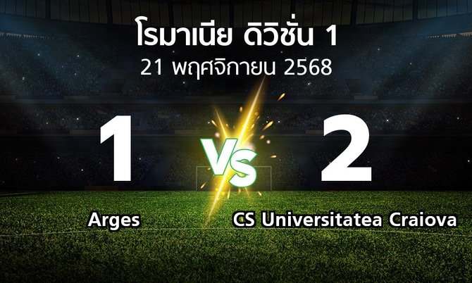 ผลบอล : Arges vs CS Universitatea Craiova (โรมาเนีย-ดิวิชั่น-1 2025-2026)